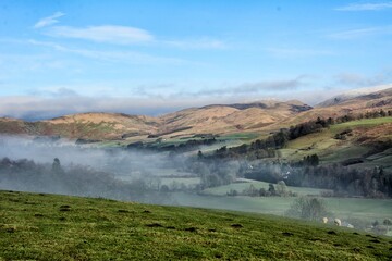 misty morning landscape in the hills