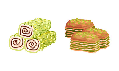 Turkish Delight or Lokum as Arabic Sweet and Sugary Dessert Vector Set