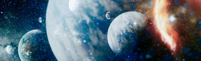 Science fiction fantasy in high resolution ideal for wallpaper.Stars of a planet and galaxy in a free space. Elements of this image furnished by NASA .