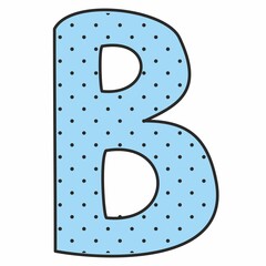 B vector alphabet blue letter with polka dots isolated on white background