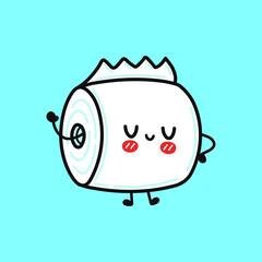 Cute funny toilet paper character. Vector hand drawn cartoon kawaii character illustration icon. Isolated on blue background. Toilet paper character concept