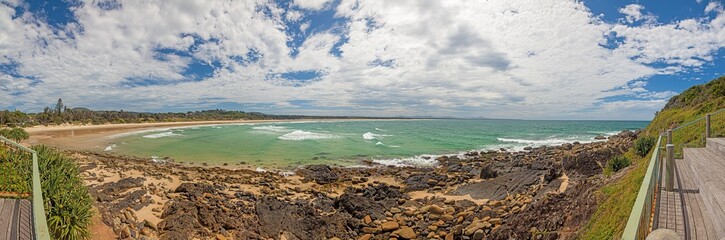 Fototapeta na wymiar Panorama over a paradisiacal beach on the Australian Golden Coast in the state of Queensland