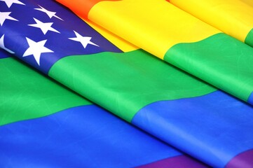 Closeup of rippled American flag LGBT