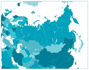 Eurasia political map in aqua blue colors isolated on white. No text