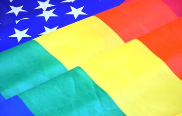 Closeup of rippled American flag LGBT