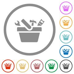 Toolbox flat icons with outlines