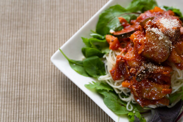 ダイエットメニューのトマトソース麺