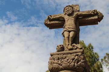 Old stone crucifix in Canary Islands Spain
