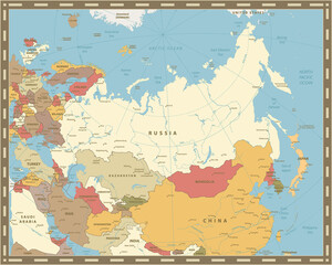 Eurasia Map Vintage Color
