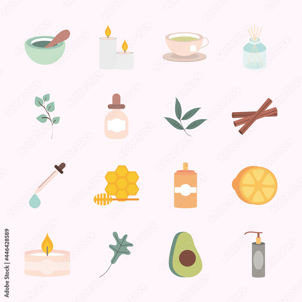 Poster aromatherapy spa icon set