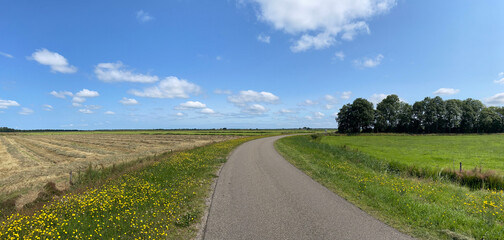 Panorama from road through farmland around Garyp
