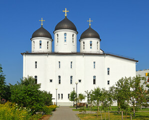  Saint Sergius of Radonezh cathedral at Khodynka Field in sunny summer day. Moscow