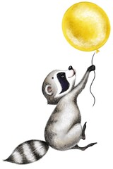 Character illustration. Cute raccoon 