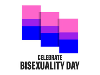 Celebrate Bisexuality Day. Bisexual pride flag on white background. Tolerance and love. LGBT sexual minorities. Romantic attraction symbol. Design for banner and  poster. Vector illustration