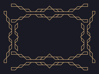 Art deco frame. Vintage linear border. Design a template for invitations, leaflets and greeting cards. Geometric golden frame. The style of the 1920s - 1930s. Vector illustration
