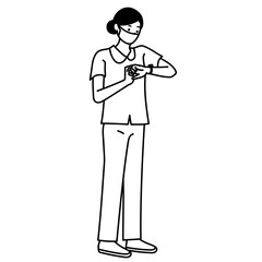 時計を見る看護師の全身ベクターイラスト