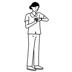 時計を見る看護師の全身ベクターイラスト