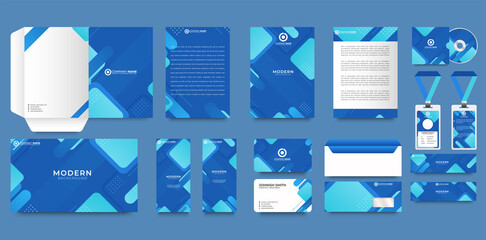 Blue corporate identity design template with abstract geometric background