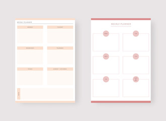 Modern planner template set. Set of planner and to do list. Weekly planner template. Vector illustration.