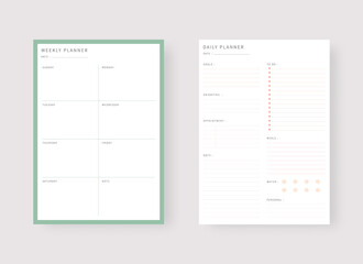 Modern planner template set. Set of planner and to do list. Daily and weekly planner template. Vector illustration. - obrazy, fototapety, plakaty