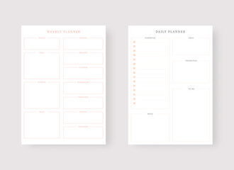Modern planner template set. Set of planner and to do list. Daily and weekly planner template. Vector illustration.