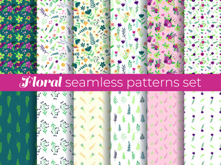 Collage contemporary floral seamless pattern set. Modern exotic design for paper, cover, fabric, interior decor and other users.