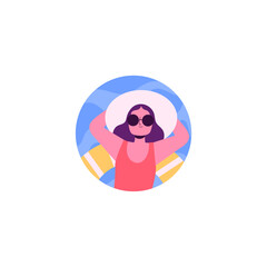 Girl On Vacation With Floating Tire Vector