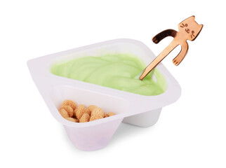 Yogurt in spoon isolated on white