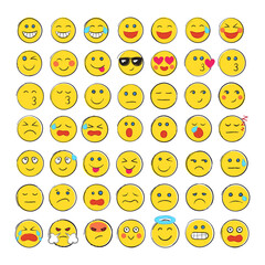 Big set of emoticon smile icons. Cartoon sketch emoji set. Vector illustration