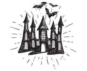 Halloween, Old house. Hand drawn  illustration. Vector