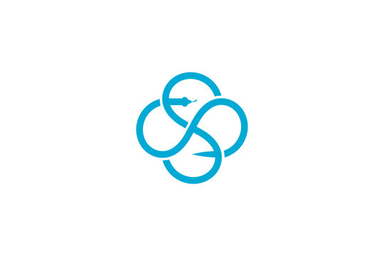 Vector logo element for hospital, doctor's clinic, health clinic, pharmacy and drugstore with snake illustration and initial "S" forming a medical cross