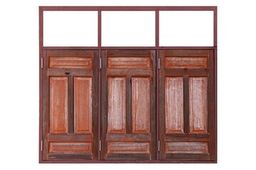Old brown vintage wooden windows isolated on a white background