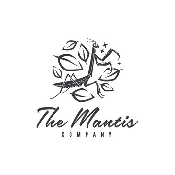 Mantis Insect Arthropod And Leaf Logo Design Vector Image