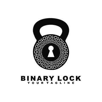 binary lock padlock Coding, programming or hacking concept.vector logo design