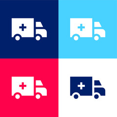Ambulance blue and red four color minimal icon set
