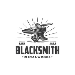 Anvil Blacksmith Metal Forge Foundry Logo Design Vector Image