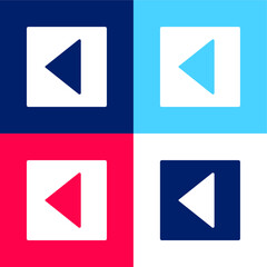 Back Triangular Left Arrow In Square Filled Button blue and red four color minimal icon set