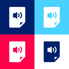 Audio File blue and red four color minimal icon set