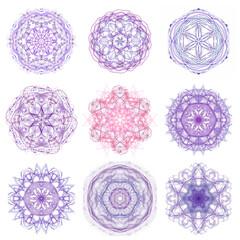 Mixed set of circular abstract elements on a white background.