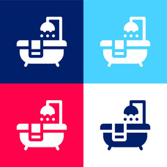 Bathtub blue and red four color minimal icon set