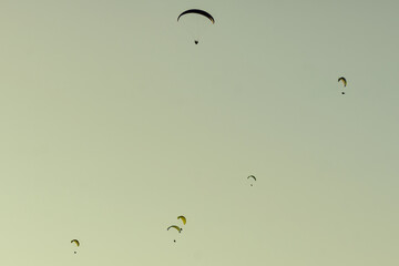 Paragliders flying in sky.