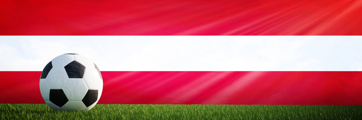 Obraz premium Creative football soccer ball on the flag of Austria, Football background, 3D Rendering.