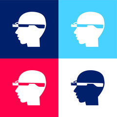 Bald Man Head Side With Google Glasses blue and red four color minimal icon set