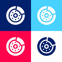 Brake Disc blue and red four color minimal icon set