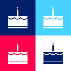 Birthday Cake With One Candle blue and red four color minimal icon set