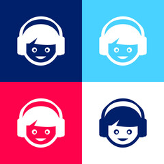 Boy With Headphones blue and red four color minimal icon set