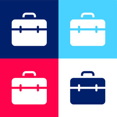 Briefcase blue and red four color minimal icon set