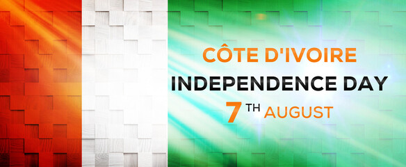 Creative Flags Design of (Côte d'Ivoire independence day of 7th August)flag banner, 3D illustration.