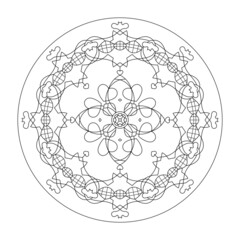 Mandala. Hearts. Anti-stress coloring page. Vector illustration black and white.