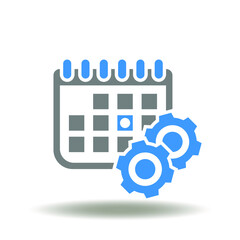 Calendar with gears mechanism vector illustration. Time management symbol. Business Event, Schedule, Meeting Icon.